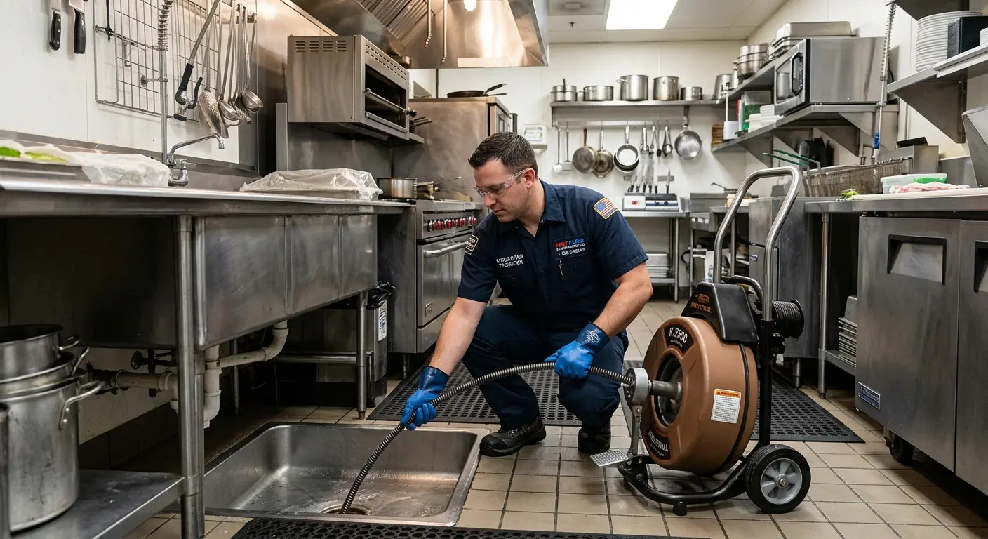 Commercial drain cleaning service in a restaurant kitchen in Neosho